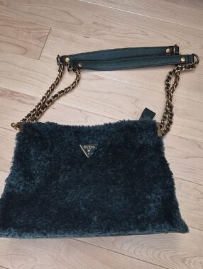 Guess Green  Faux Fur Shoulder Handbag